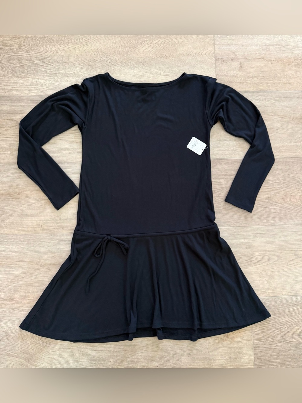 Free People Free-est Long Sleeve Drop Waist Mini Dress M NWT Black